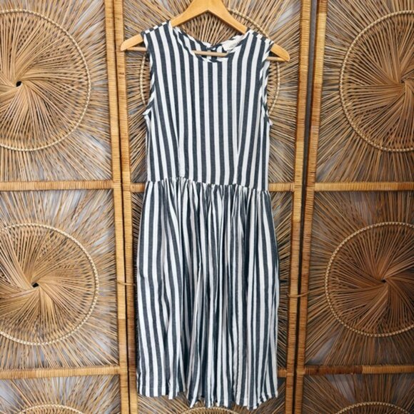 THE GREAT. Monochrome 100% Cotton Striped Midi Dress SZ 1 - Picture 1 of 7